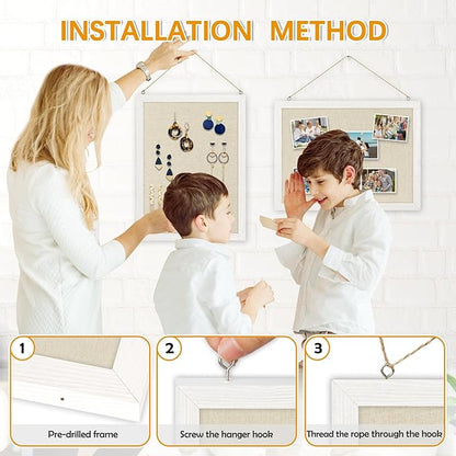 DOLLAR BOSS Bulletin Boards with Linen 2-Pack 16''X 12'' Cork Board for Walls Wood Framed Bulletin Boards, Small Pin Board for Home Kitchen Office Decorative Hanging 20 Pushpins