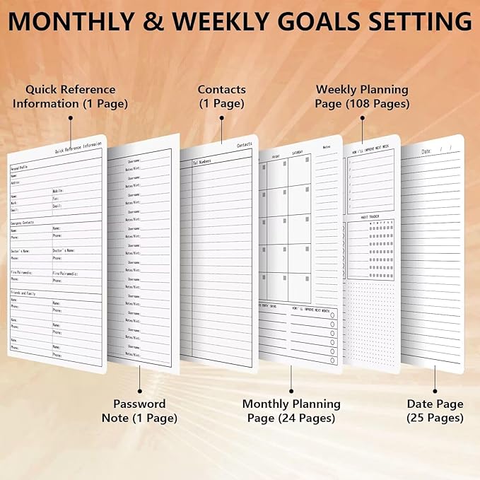 Upgraded Planner 2024-2025 A5, Undated Leather Hardcover Planner with Sticker Tabs, Organizer Notebook, Weekly Goals Planner, Daily Planner, To Do List, Habit Tracker, Aesthetic, School or Office