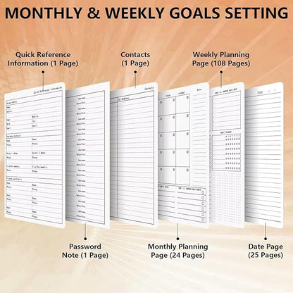 Upgraded Planner 2024-2025 A5, Undated Leather Hardcover Planner with Sticker Tabs, Organizer Notebook, Weekly Goals Planner, Daily Planner, To Do List, Habit Tracker, Aesthetic, School or Office