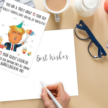 Funny Trump 95th Birthday Card for Grandpa Grandma, Great Donald 95th Birthday Gift for Women Men, Happy 95 Year Old Birthday Card Gifts for Old Men Dad