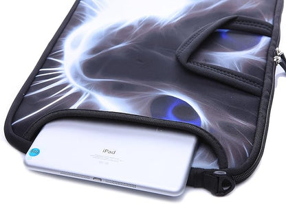 14 Inch Neoprene Laptop Sleeve Case Bag with shoulder strap For 14" Notebook/MacBook/Ultrabook/Chromebook (Grey cat with blue eyes)