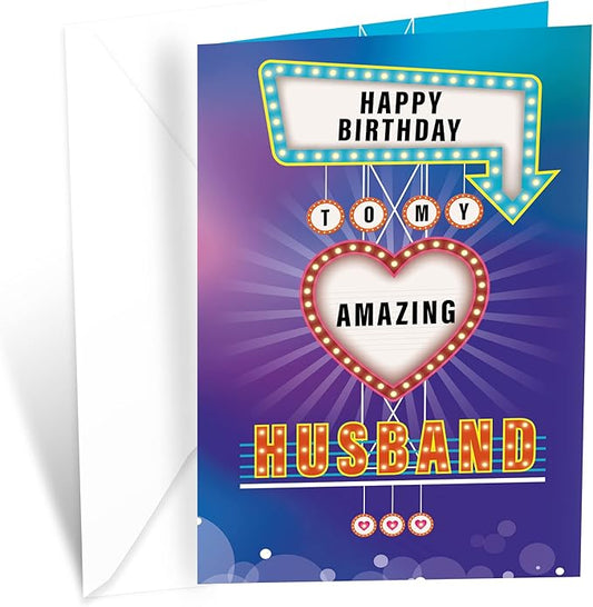 Prime Greetings Husband Birthday Card, Made in America, Eco-Friendly, Thick Card Stock with Premium Envelope 5in x 7.75in, Packaged in Protective Mailer