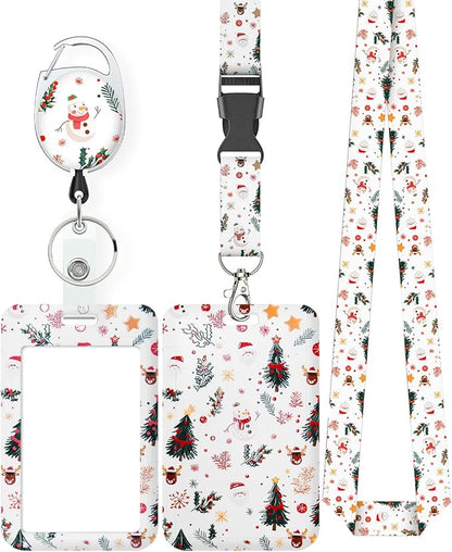 Uniclife Christmas Sliding Badge Holder Cartoon Snowman Hard ID Card Holder with Retractable Badge Reel Carabiner & Detachable Lanyard Strap Vertical Card Protector for Women Nurse Teacher Student