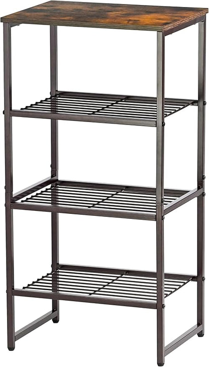 Printer Stand Holder 4 Tier - Heavy Duty Metal Shelving Unit for Printer Shelf Office Organizer, Industrial Printer Side Table with Wood Desk for Scanner Fax Machine, Bronze
