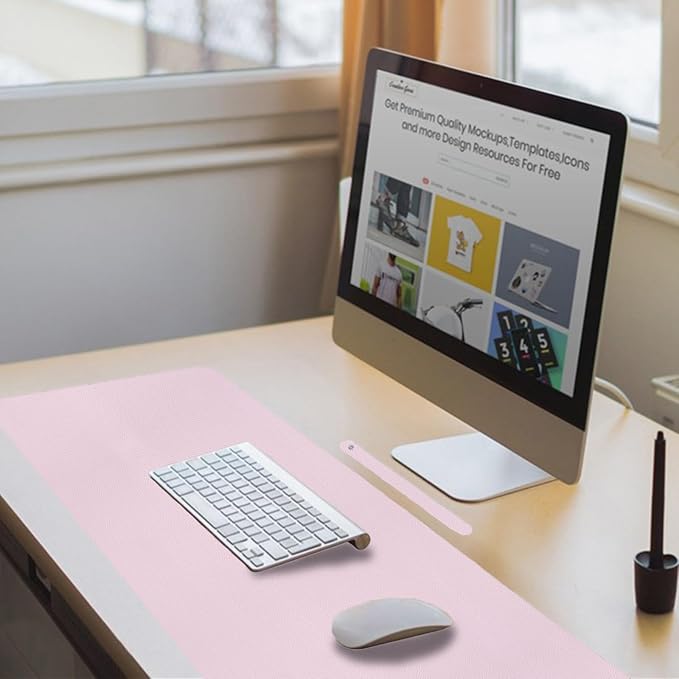 Boutilon Leather Mouse Pad,Extended Desk Pad for Keyboard and Mouse Non-Slip Study Desk Writing Pad Desktop Protector for Home Office Accessories,35"x 17"(L-Light Pink)