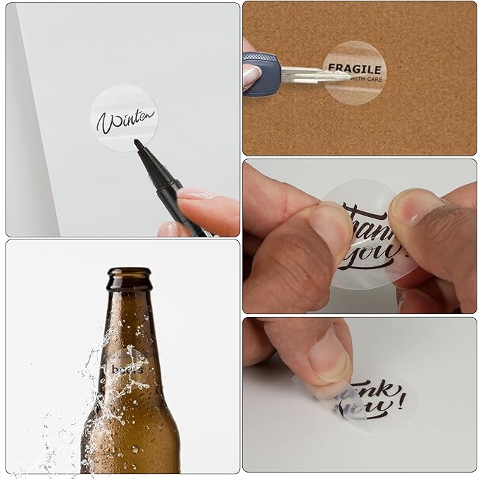 Transparent Thermal Labels Round 1.5 Inch Self Adhesive Circle Clear Printer Stickers Vinyl Waterproof Roll Decals Name Tag for Address Design DIY Logo Business 300 PCS