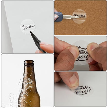 Transparent Thermal Labels Round 1.5 Inch Self Adhesive Circle Clear Printer Stickers Vinyl Waterproof Roll Decals Name Tag for Address Design DIY Logo Business 300 PCS