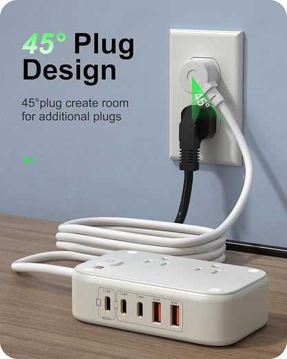 Flat Plug Power Strip, 20W USB C Power Strip with 2500W AC Outlects, 3 USB-C Ports, 2 USB-A Ports, 5FT Flat Extension Cord Outlet Extende Desk Charging Station for Home/Office/Travel Essentials