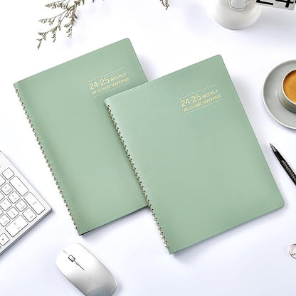2024-2025 Planner - 11.38'' x 8.74'', Weekly & Monthly Planner Notepad,JUL 2024 - JUN 2025, Appointment Book, 60 Minutes Intervals, Monthly Tabs, Faux Soft Leather, Spiral Bound, Back Pockets - Green