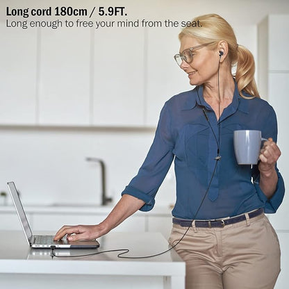 USB Earbuds Headphones for Computer, Noise-Isolation in-Ear Earphones with Microphones, USB DAC & 1.8M Cord, Universally Compatible with Laptop, Desktop PC, Mac, BSU-02B