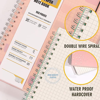 4 Pack Graph Notebook, 5.9 x 8.3 Inches Spiral Notebooks for Work, School and Journal with 110 GSM Graph Paper, Small Notebook with 80 Sheets/160 Pages, Hardcover Grid Paper Notebook