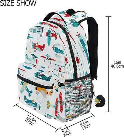 AUUXVA Colorful Helicopter Airplane School Backpack for Girls Boys Kids Laptop Backpack Travel Camping Daypack