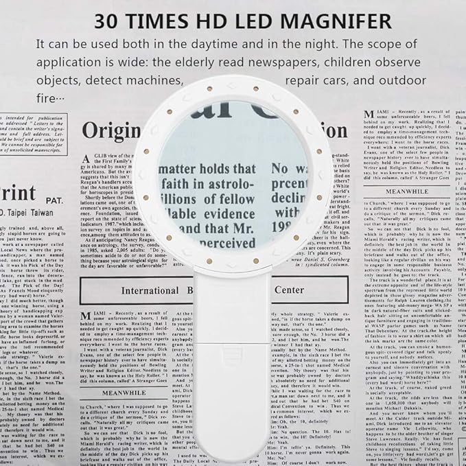 AIXPI Magnifying Glass with Light, 30X Handheld Large Magnifying Glass 12 LED Illuminated Lighted Magnifier for Macular Degeneration Seniors Reading Inspection Coins Jewelry