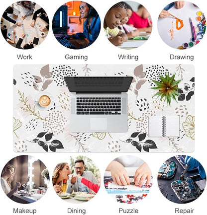 QIYI Large Mouse Pad for Desk, Cute Desk Mat for Desktop, Women Girls Office Décor Desk Accessories, PU Leather Waterproof Gaming Mousepad, Boho Botanical Desk Pad Computer Mat, 31.5" x 15.7"