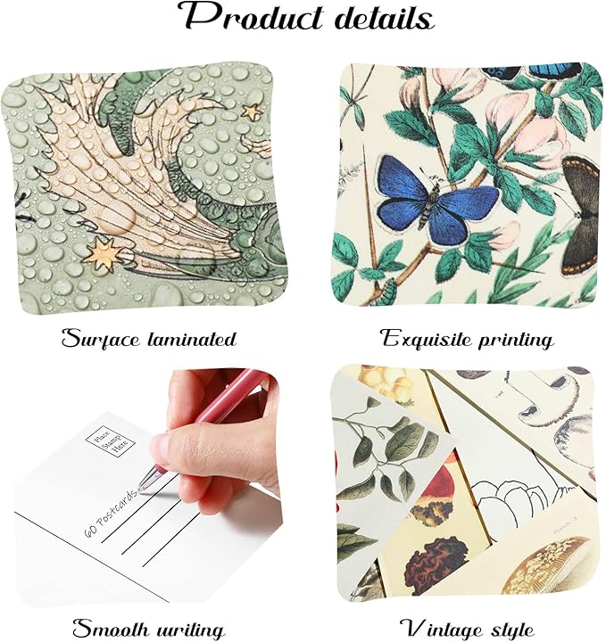 Gersoniel 60 PCS Vintage Collection Postcard Set Retro Style Botanical Butterfly Mushroom Nature and Ephemera Postcards for DIY Card Paper