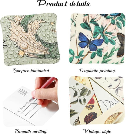 Gersoniel 60 PCS Vintage Collection Postcard Set Retro Style Botanical Butterfly Mushroom Nature and Ephemera Postcards for DIY Card Paper