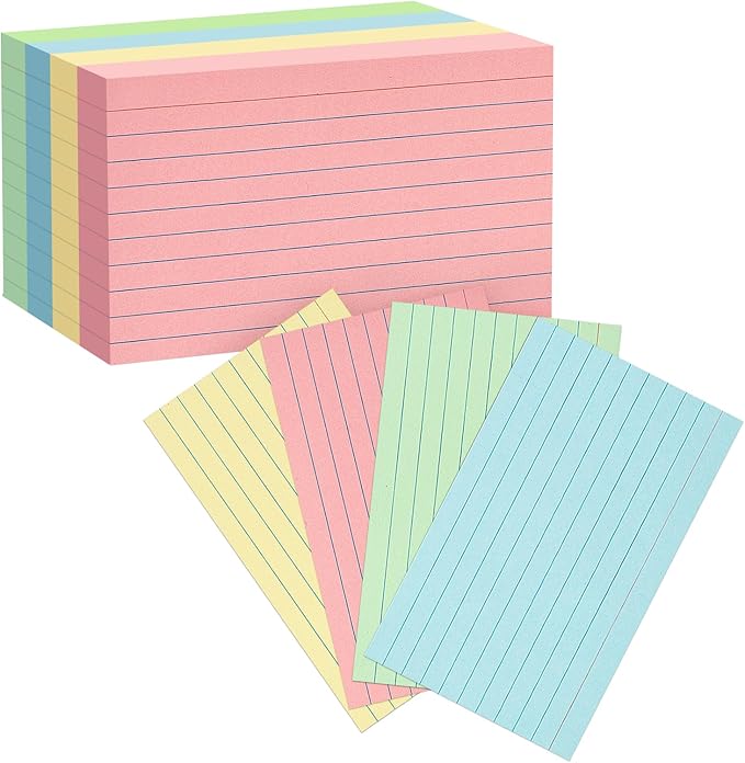 Colored Index Cards 3x5, Goefun Lined Notecards 100Pcs, 4 Color Flsahcards for Studying, Memo Cards, Office Supply, DIY, To Do List, Presentation