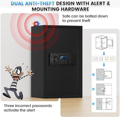 3.8 Cu ft Extra Large Safe Box Fireproof Waterproof, Security Home Safe with Fireproof Bag, LCD Digital Keypad Key Lock and Removable Shelf, Fire Document Safe for Money Medicines Jewelry Valuables