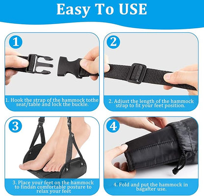 2 Pack Airplane Foot Rest, Airplane Foot Hammock with Premium Memory Foam, Adjustable Length Foot Hammock for Plane Travel, Airplane Footrest Relax Your Feet in The Train Office&Home, Black