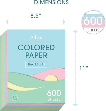 Colored Paper 8.5 x 11 - Copy Paper, 600-Pack Letter Size for Printer, Arts & Crafts, DIY Projects - Pink, Green, Blue, Yellow - School & Office Supplies - 150 Sheets Per Color