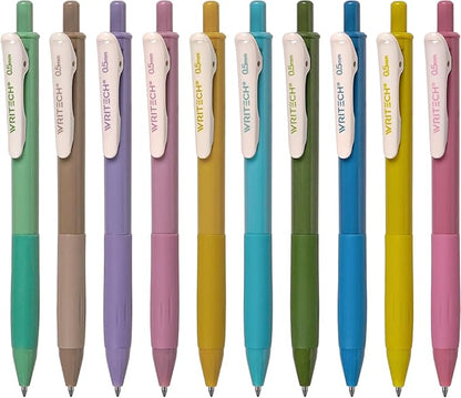 WRITECH Retractable Gel Pens Quick Dry Ink Pens Fine Point 0.5mm 10 Assorted Unique Vintage Colors For Journaling, Drawing, Doodling, and Notetaking (Vintage 2)