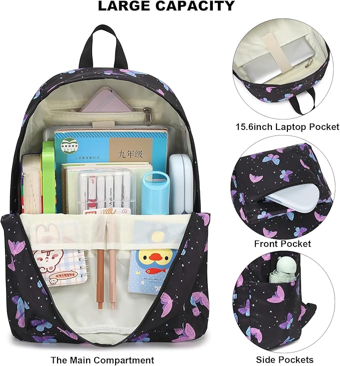 Butterfly School Backpack for Teens Girls, Womens College Bookbags Laptop Backpacks