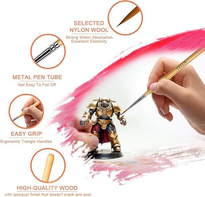6Pcs Micro Paint Brushes Set with Triangular Handles - for Acrylics, Oils, Watercolors & Paint by Number, Citadel, Figurine, 40k，Mandala Painting