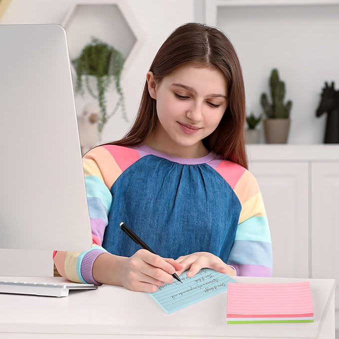 Index Cards 4" x 6" Colored, Ruled Index Cards, Ruled Lined Index Note Cards, Assorted Colors, 4x6 Flashcards for Studying, Blank on Back, Heavy Weight Flash Card 4 x 6, 156 Count (Inches, 4x6)