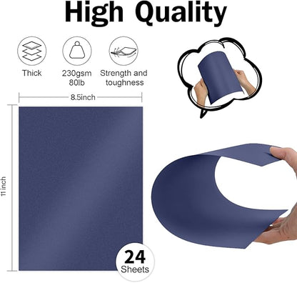 Navy Blue Shimmer Cardstock 8.5 x 11 Navy Blue Paper, Goefun 24 Sheets 80lb Card Stock Printer Paper for Christmas, Invitations, Certificates, Crafts, Card Making