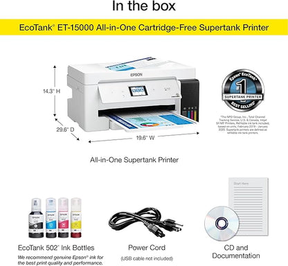 Epson EcoTank ET-15000 Wireless Color All-in-One Supertank Printer with Scanner, Copier, Fax, Ethernet and Printing up to 13 x 19 Inches, White