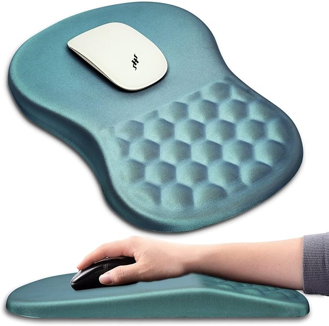 Hokafenle Ergonomic Mouse Pad Wrist Support with Massage Design, Wrist Rest Pain Relief Mousepad with Memory Foam&Non-Slip PU Base, Mouse Pads for Wireless Mouse & Desk (12x8 inch,Light Blue)
