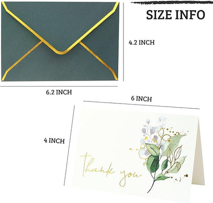 Heavy Duty Thank You Cards with Envelopes - 36 PK Gold Notes 4x6 Inches Baby Shower Wedding Small Business Graduation Funeral Bridal (Greenery)