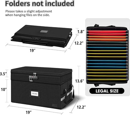 ETRONIK Large Fireproof Document Box with Lock, 2 Layer File Organizer, Portable Office Collapsible File Storage with Reflective Strip for Hanging Letters, Legal Size Folder, Certificate