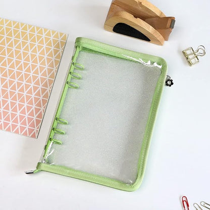 Multibey A5 Binder Cover Clear Soft PVC 6-Ring Binder Budget Evelopes System with Zipper Planner Organizer Refillable Notebook Journal Binder (Grass Green, A5)