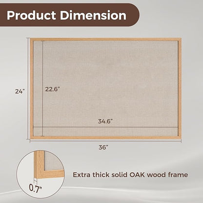 Fun Memories Cork Board Bulletin Board for Office, 24" x 36" Oak Wooden Framed Corkboard, Wall Mounted Notice Pin Board for School Home & Office, Natural Wood