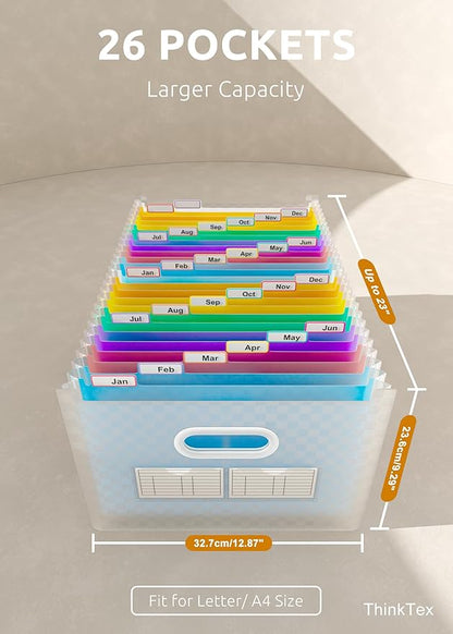 ThinkTex 26 Pockets Expanding File Folder, Upright & Open Top, A-Z Colorful Tabs, Larger Capacity Accordion Folder, Letter/A4 Size for School, Home and Office - Blue