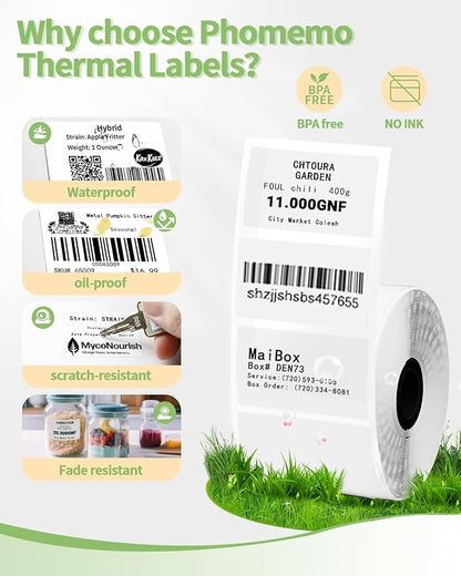 3 Roll Thermal Labels for Phomemo M110/M221/M220/M120/M200/M110S Label pirnters,1.18" x 0.79" (30x20mm)，Tape Self-Adhesive Thermal Paper for Barcode,QR Code,320 Labels/Roll Black on White
