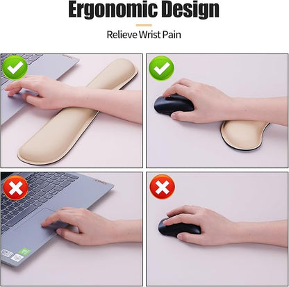 Bloss Leather Desk Pad and Keyboard Wrist Rest, Large Mouse Pad + Keyboard Pad+Mouse Wrist Support, Non-Slip Desk Mat Protector for Office, Home(31.5×15.7 Inches,Beige)