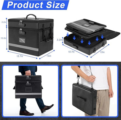 2 Layer File Box with Lock, Portable Document Organizer Box with Handle, Fireproof File Box for Home Office, Legal File Organizer Storage