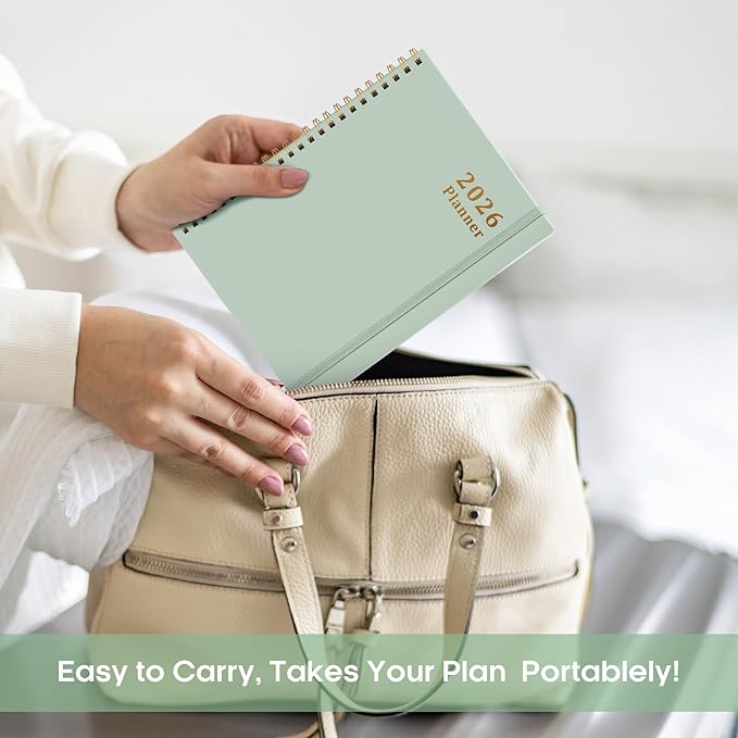 2026 Planner, Weekly and Monthly Calendar Planner, January 2026 - December 2026, Hardcover 2026 Calendar Planner Book with Tabs For Women & Men, Inner Pocket, Spiral Bound, Perfect for Office Home School Supplies - A5 (6.3" x 8.5"), Mint