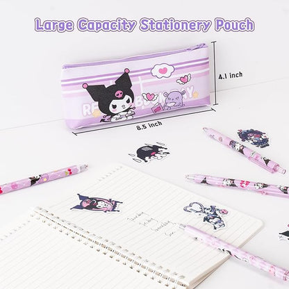 Cute School Supplies Anime Stationery Gift Set Includs Gel Pens, Journal Notebook, 50 Stickers, Pencil Case, Kawaii Stationery Set, Back to School Gift(Purple)