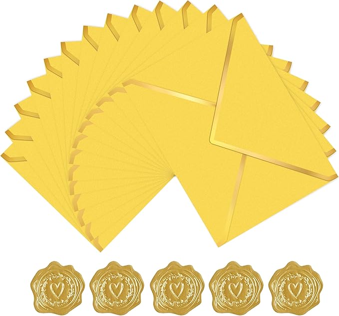 60 Pack Gold Envelopes 5x7 Bulk Yellow, 250G Pearled Cardstock A7 Envelopes for Invitations Business Mailing Envelope with Gold Foil Border, A6 4x6 Envelopes for Wedding Baby Shower Cards