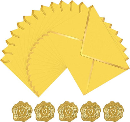 60 Pack Gold Envelopes 5x7 Bulk Yellow, 250G Pearled Cardstock A7 Envelopes for Invitations Business Mailing Envelope with Gold Foil Border, A6 4x6 Envelopes for Wedding Baby Shower Cards