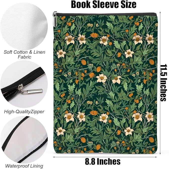 Botanical Book Sleeve, Classic Flower Book Covers for Paperbacks, Floral Book Pouch Book Protector, Book Lovers Gifts for Women Girls Sister, Book Accessories Book Club Gifts Christmas Birthday Gifts