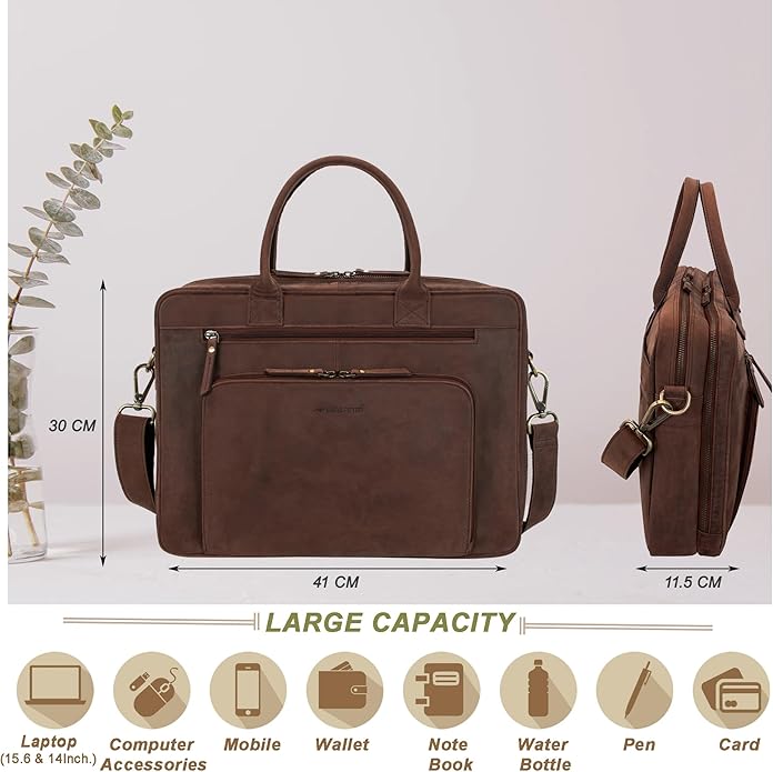 Marc Peter Hamilton Real Leather Business Bag for Men and Women | 15.6 inch Laptop Bag | Shoulder Bag for Men