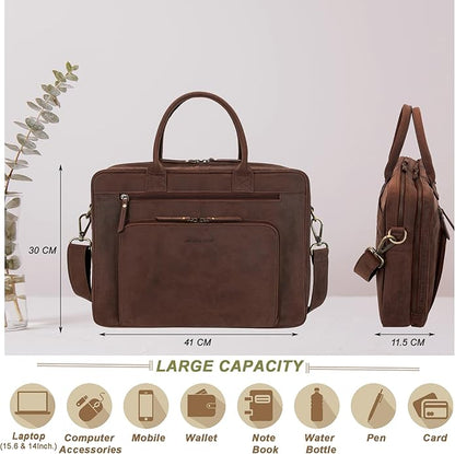 Marc Peter Hamilton Real Leather Business Bag for Men and Women | 15.6 inch Laptop Bag | Shoulder Bag for Men