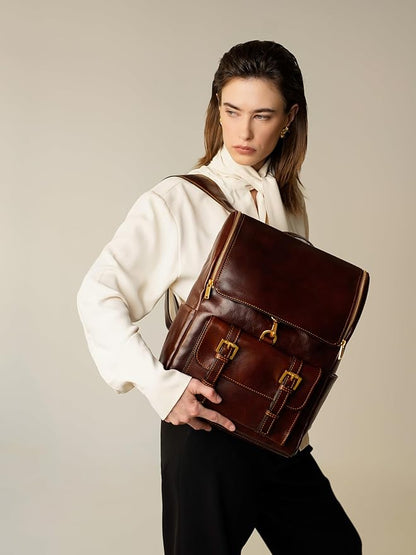 Time Resistance Leather Backpack - Business Backpack - Vintage Laptop Backpack 15.6 inch - Weekender Backpack Made in Italy