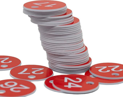 StayMax Plastic ID Number Tags Engraved Tags Key Tags Without Key Rings (1-100, Red)