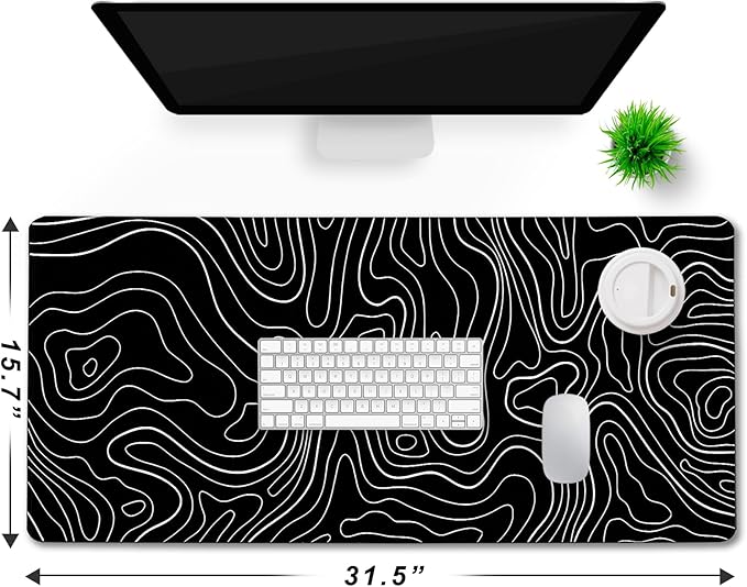 Large Mouse Pad, Big Desk Mat Large Office Desk Pad, Durable Extended Mouse Mat 31.5"x15.7" Mousepad with Non-Slip Rubber Base & Stitched Edge for Home Office Work, White Line