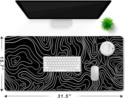 Large Mouse Pad, Big Desk Mat Large Office Desk Pad, Durable Extended Mouse Mat 31.5"x15.7" Mousepad with Non-Slip Rubber Base & Stitched Edge for Home Office Work, White Line